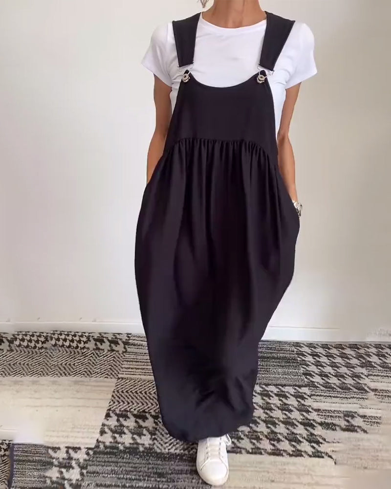 Lirra | Casual midi-overall, luchtige zomerjurk met spaghettibandjes
