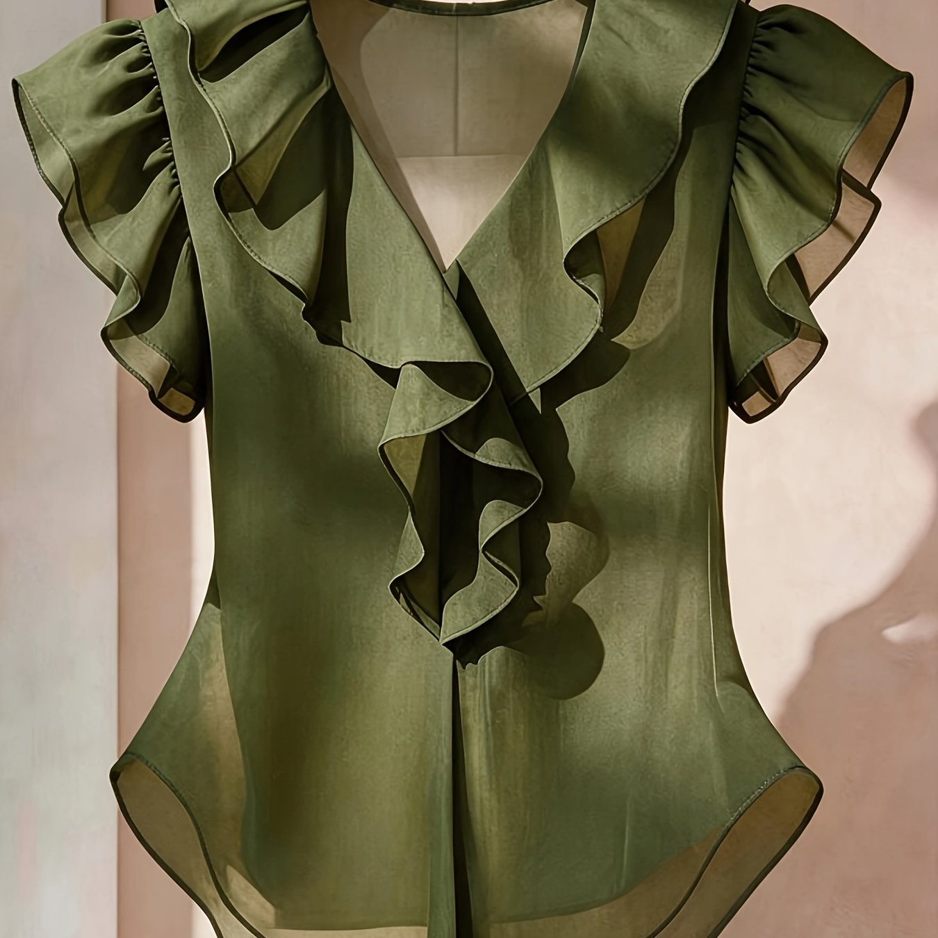 Ionae | Dames zomer chiffon shirt – Franse stijl top met ruches in effen kleur