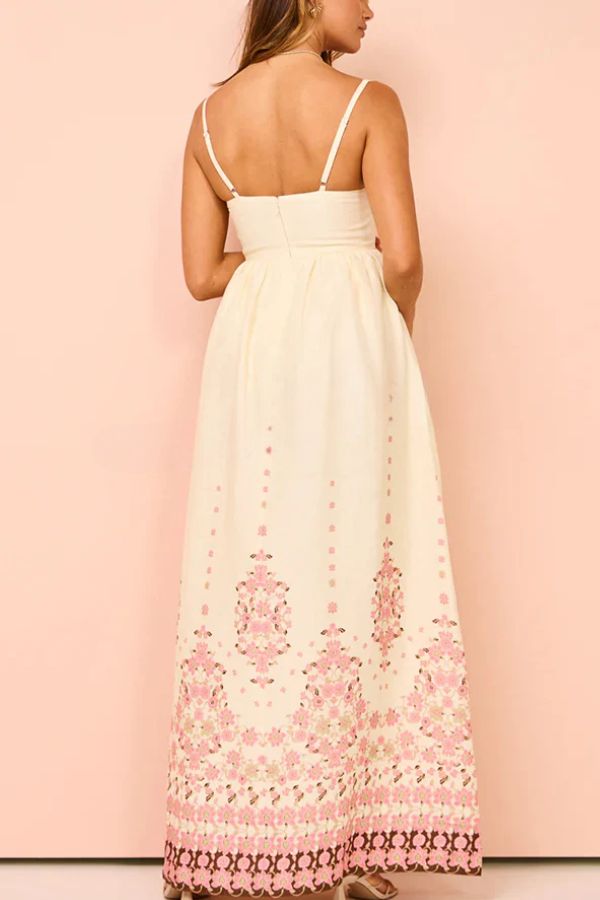 Jirelle | Dames maxi-jurk van linnenmix met bloemenprint