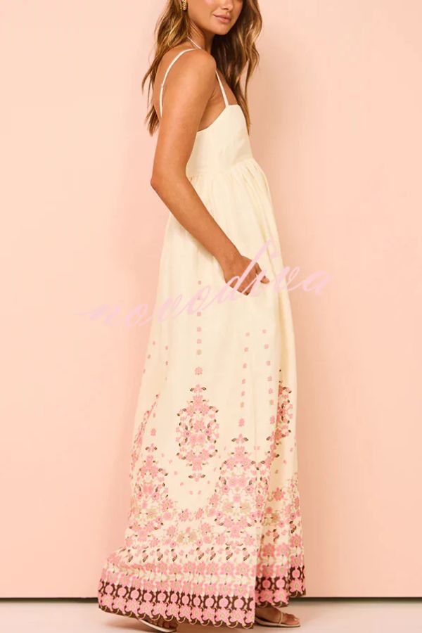 Jirelle | Dames maxi-jurk van linnenmix met bloemenprint