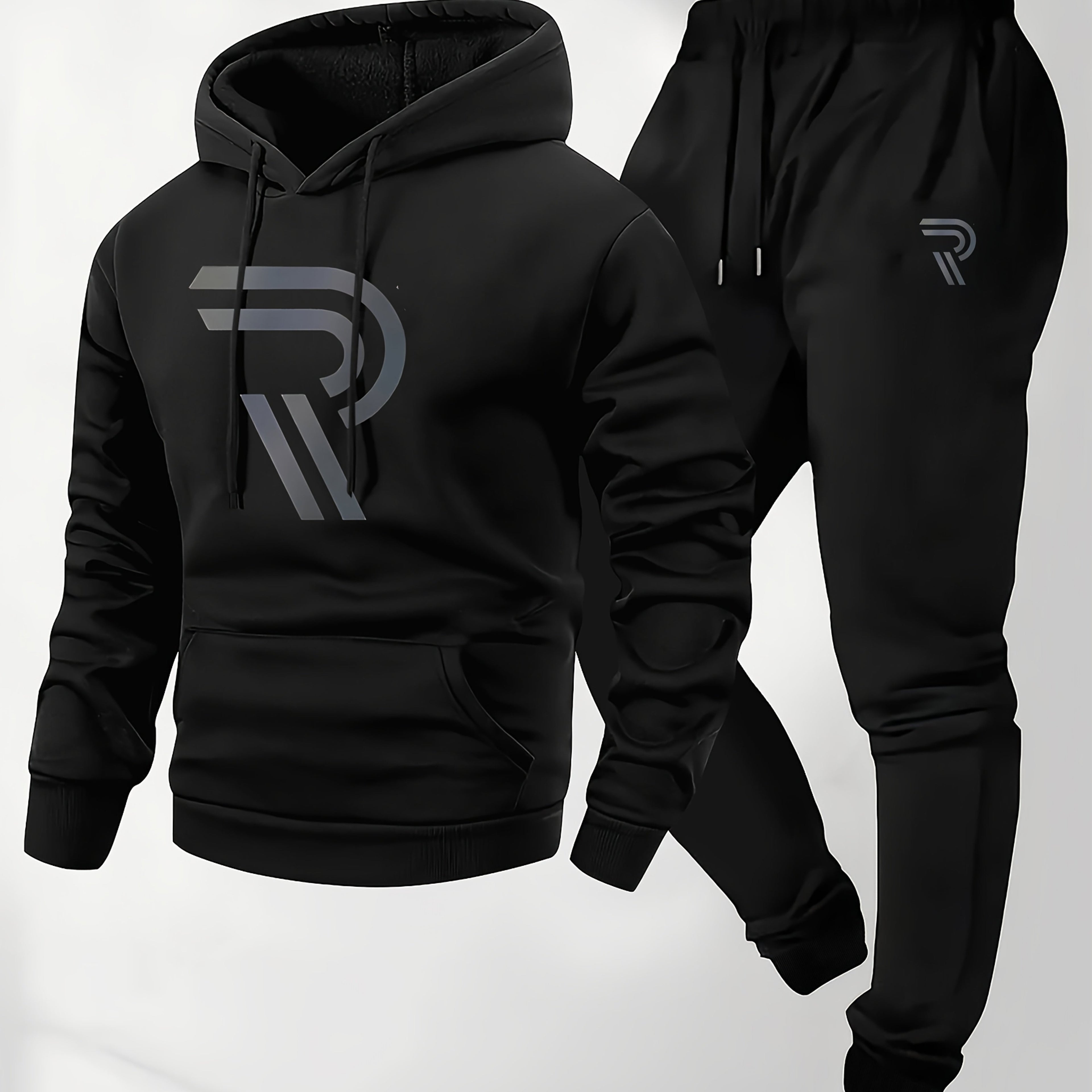Knudsen | Ensemble de survêtement homme : sweat à capuche et pantalon – Logo « R », style décontracté, automne/hiver