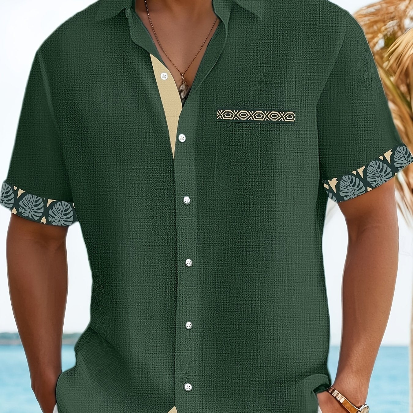 Wrenz | Herenoverhemd met patchworkprint – Casual overhemd met korte mouwen, revers en borstzak