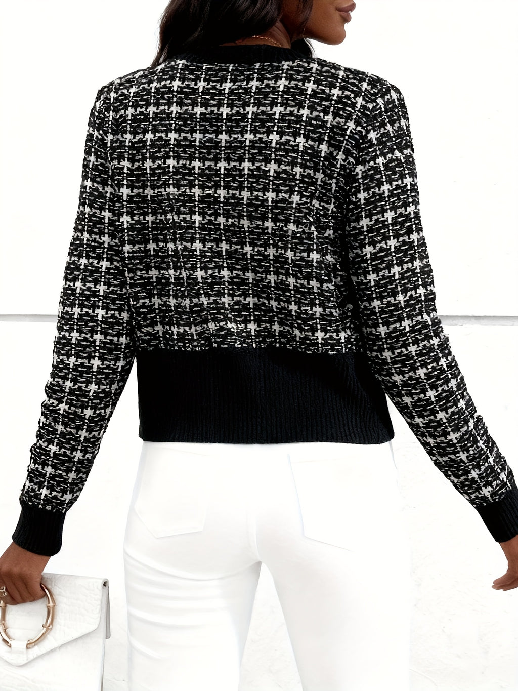 Rella | Dames Geruite Tweed Cardigan – Gebreid Vest met Knopen aan de Voorkant