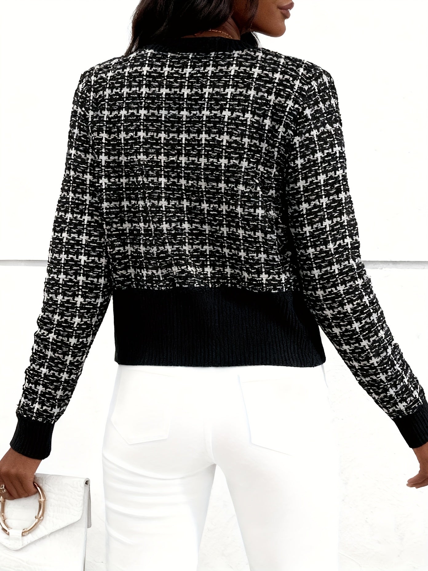 Rella | Dames Geruite Tweed Cardigan – Gebreid Vest met Knopen aan de Voorkant