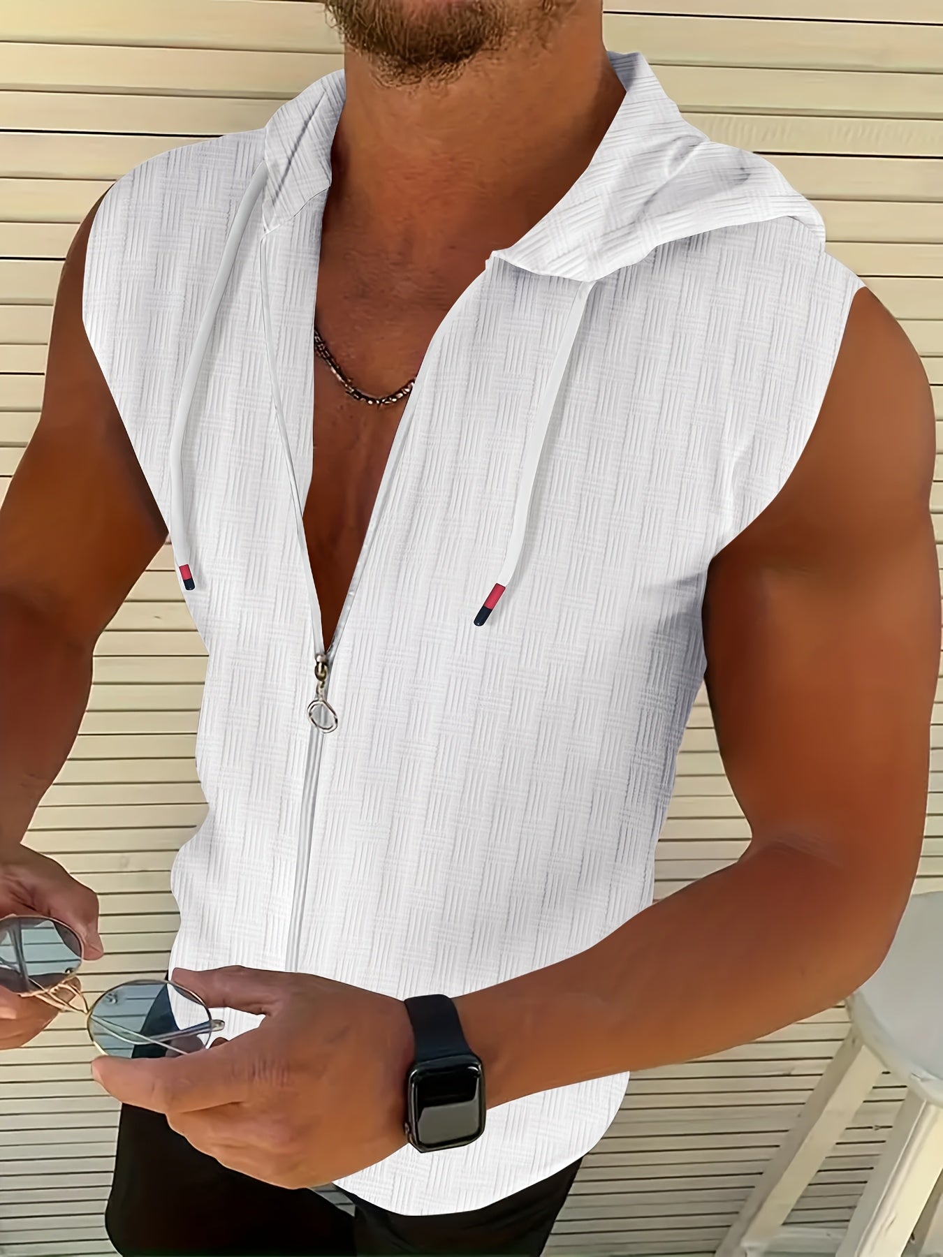 Aldric | Heren mouwloze tanktop met capuchon, zomerse casual pasvorm