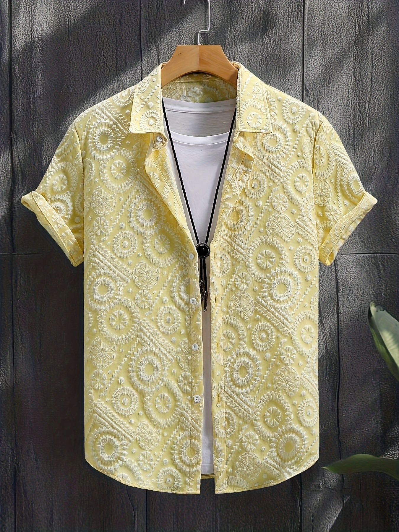 Hakan | Heren casual overhemd – jacquard effen lange mouwen button-down slim fit shirt