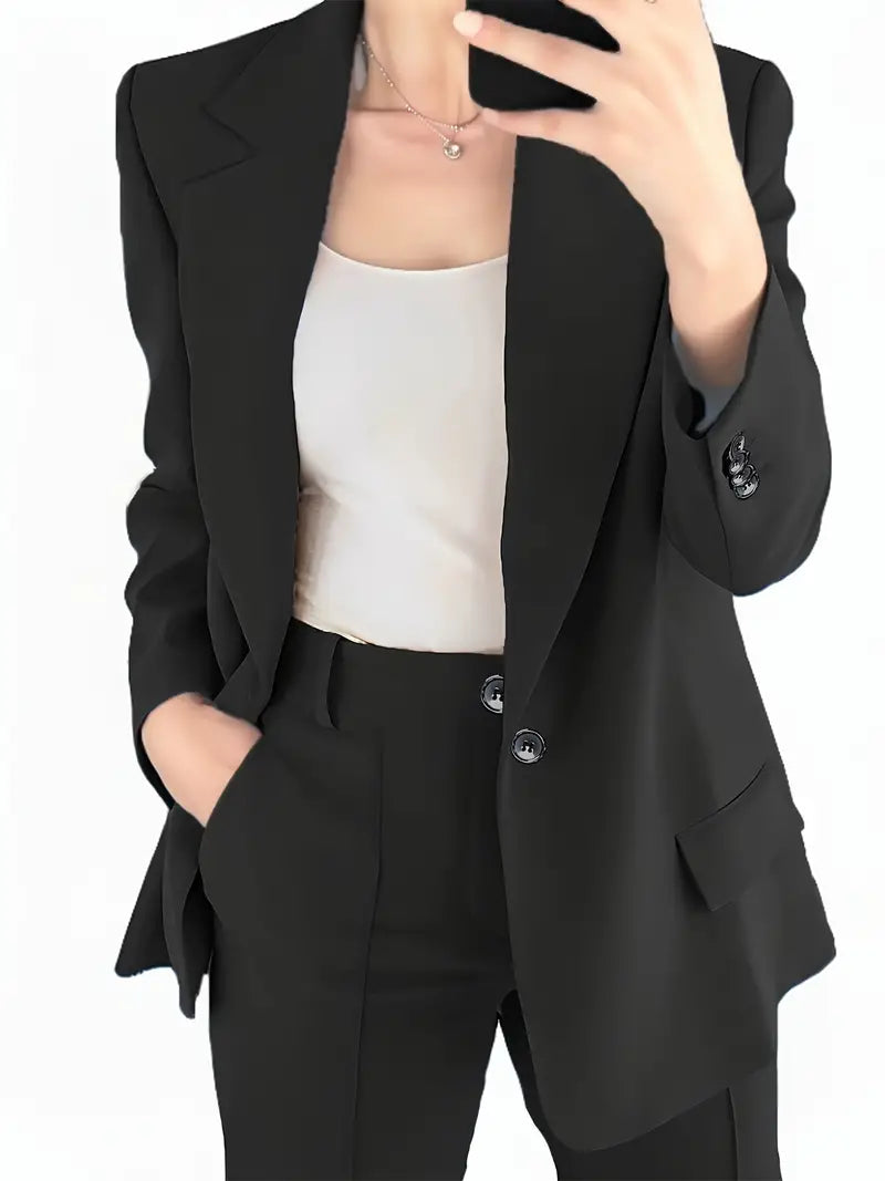 Marie – Blazer mit Revers und ausgestellte Hose im Set mit Knopfverschluss