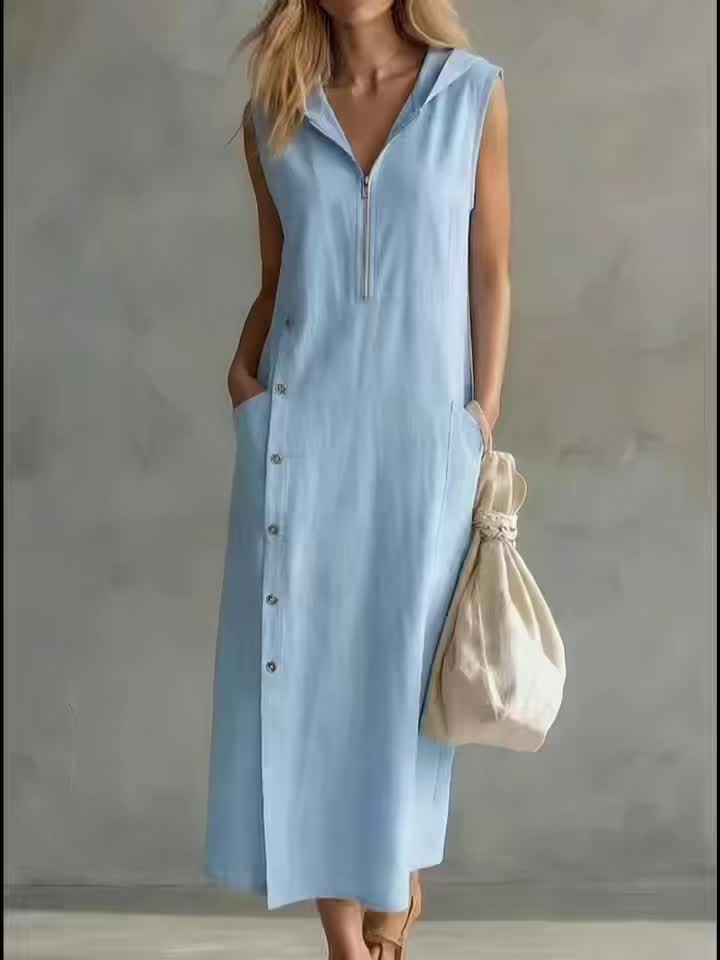 Kyrina | Zomerjurk met capuchon voor dames, casual, losse pasvorm, lichtgewicht, comfortabel