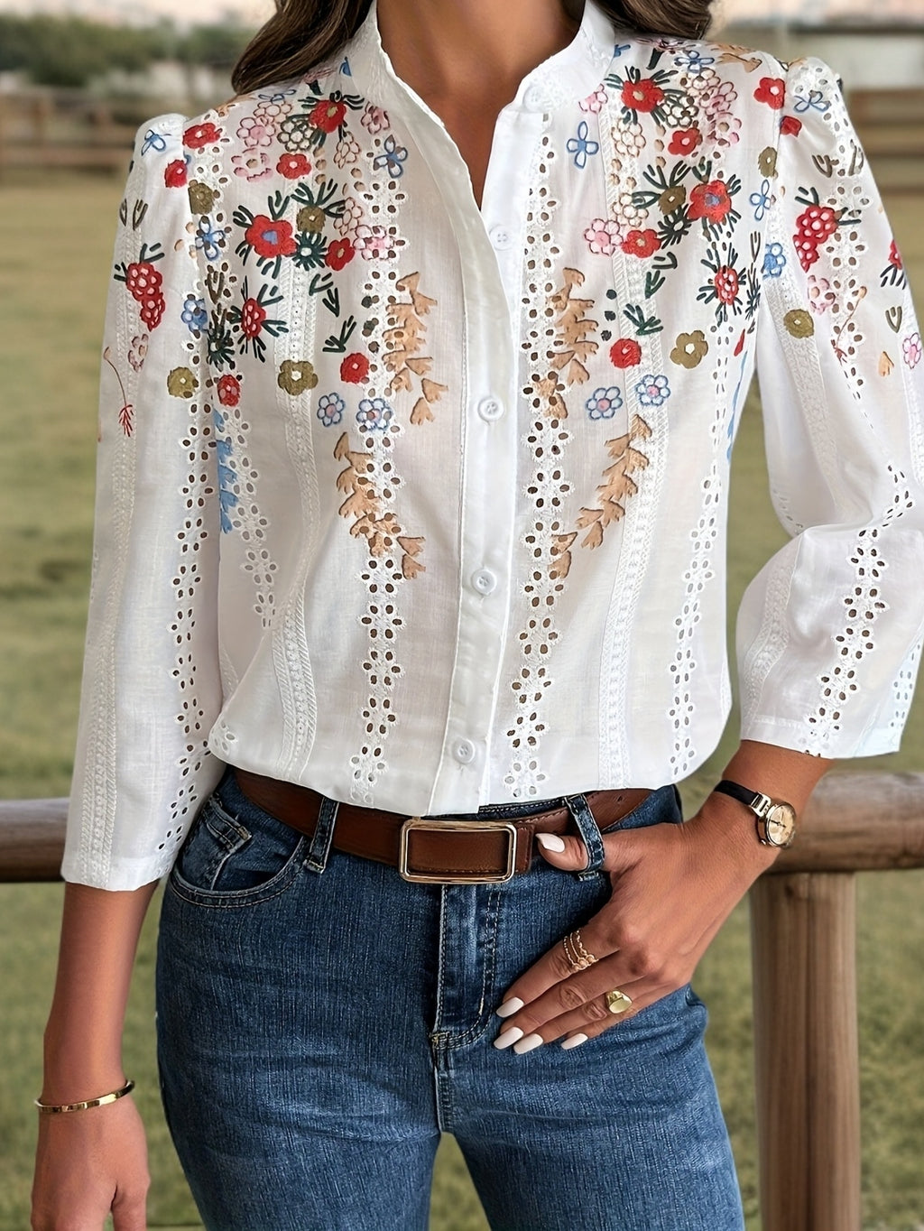 Liorith | Damesblouse met print en lange mouwen – Overhemd met losse pasvorm en knoopsluiting
