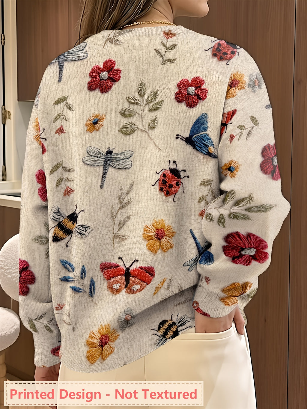 Jessamine | Dames Sweater met All-Over Insecten- en Bloemenprint