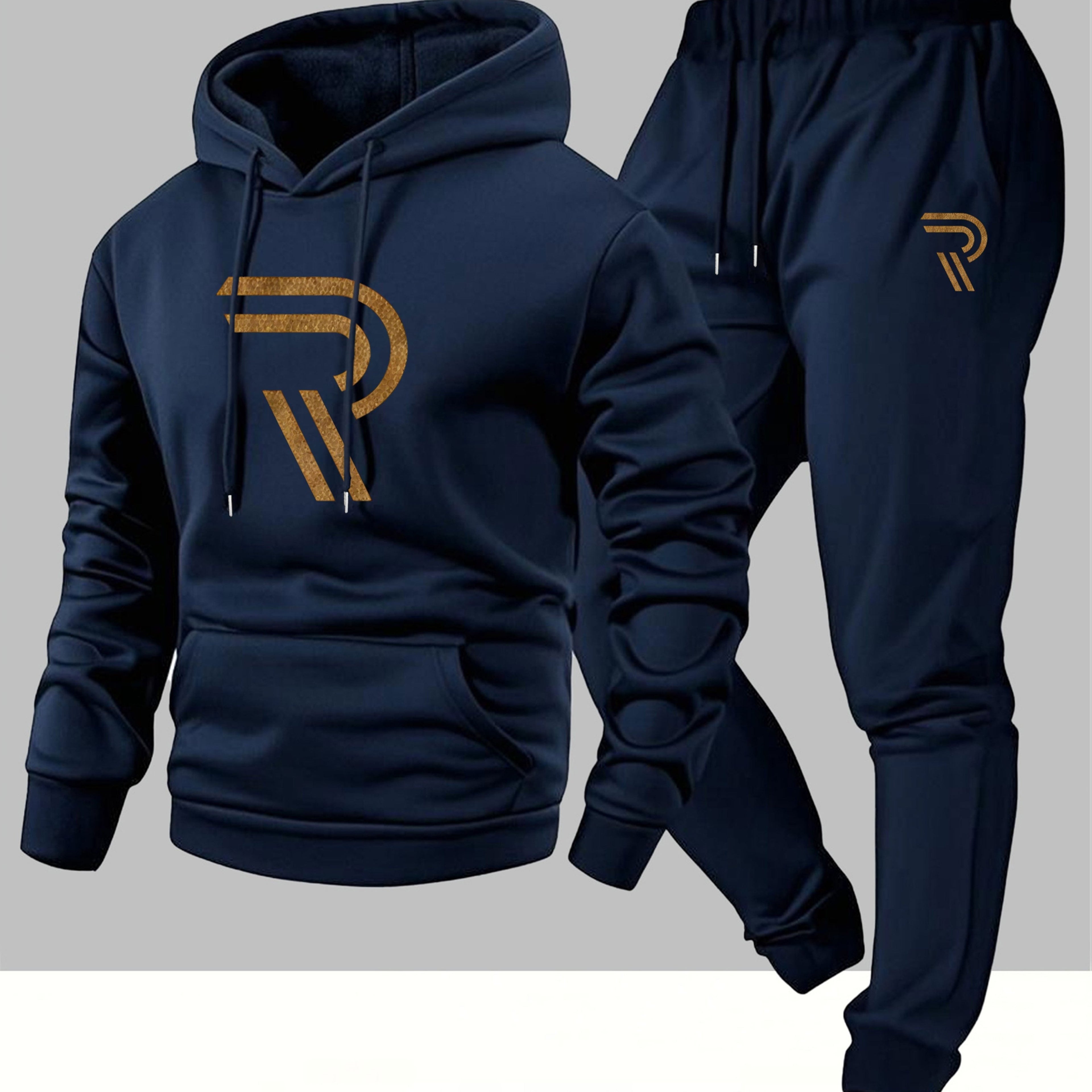 Knudsen | Ensemble de survêtement homme : sweat à capuche et pantalon – Logo « R », style décontracté, automne/hiver