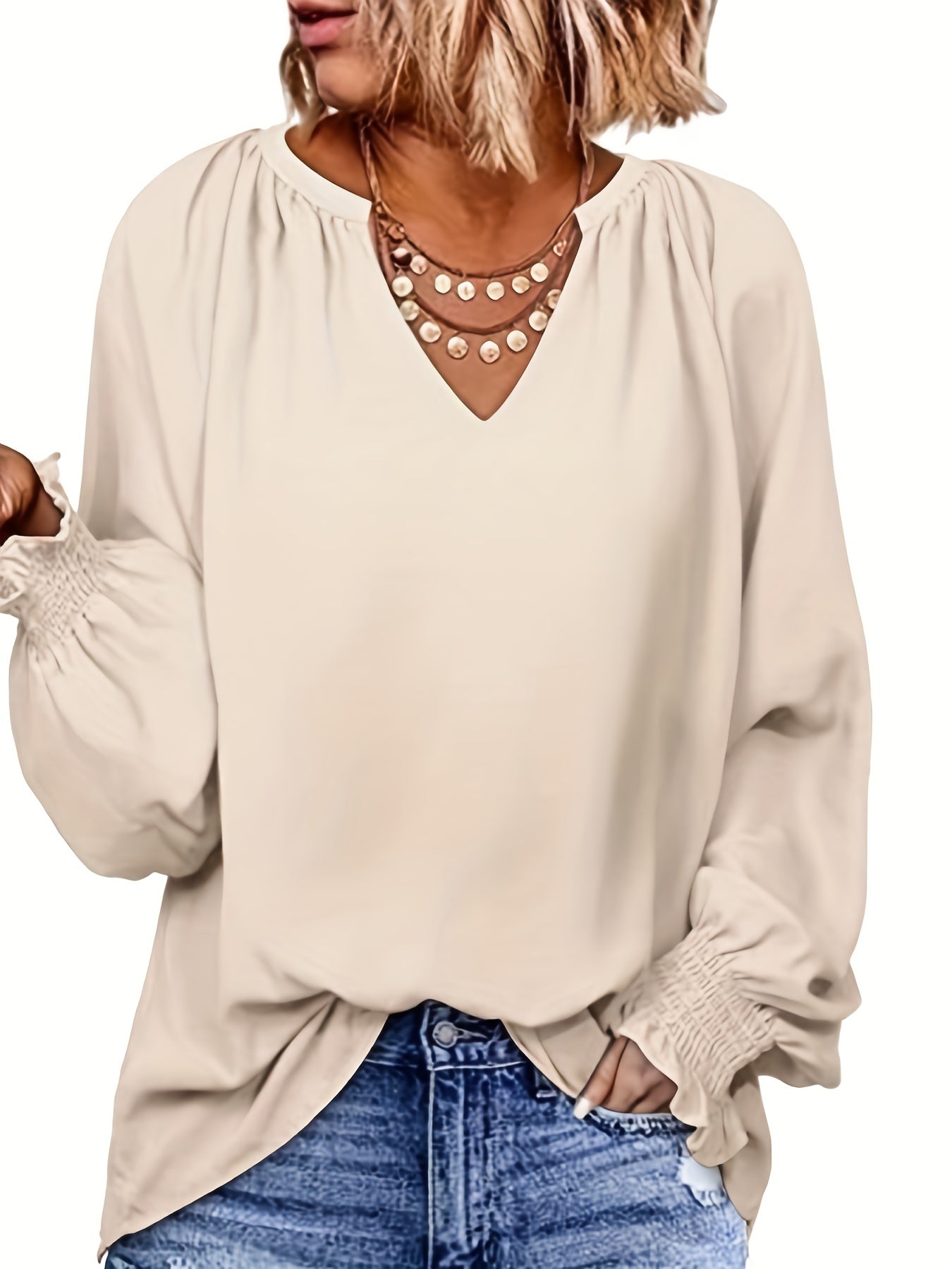 Celyra | Soepel v-halsblouse voor dames - Lantaarnmouwen, stijlvolle top voor elke dag