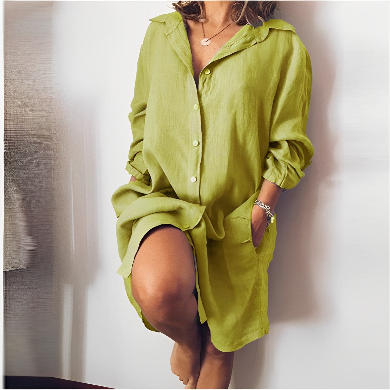 Marviora | Loszittende Blousejurk met Lange Mouwen – Casual Kantoor- en Alledaagse Korte Jurk