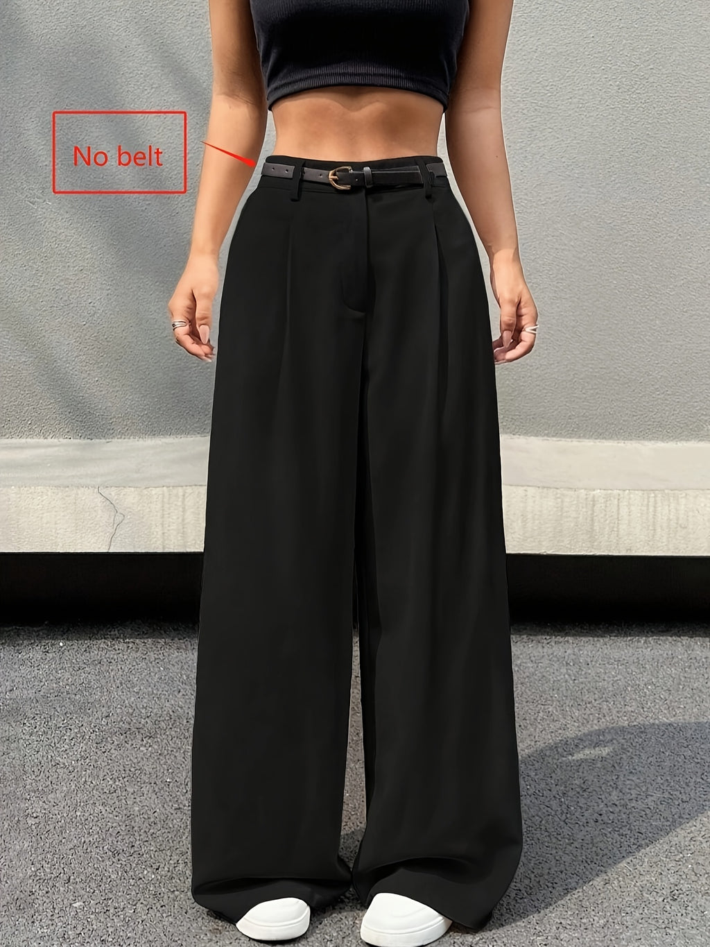 Valenora | Pantalon large taille haute pour femme – Décontracté et élégant, noir, coupe ample, fermeture à bouton et zip