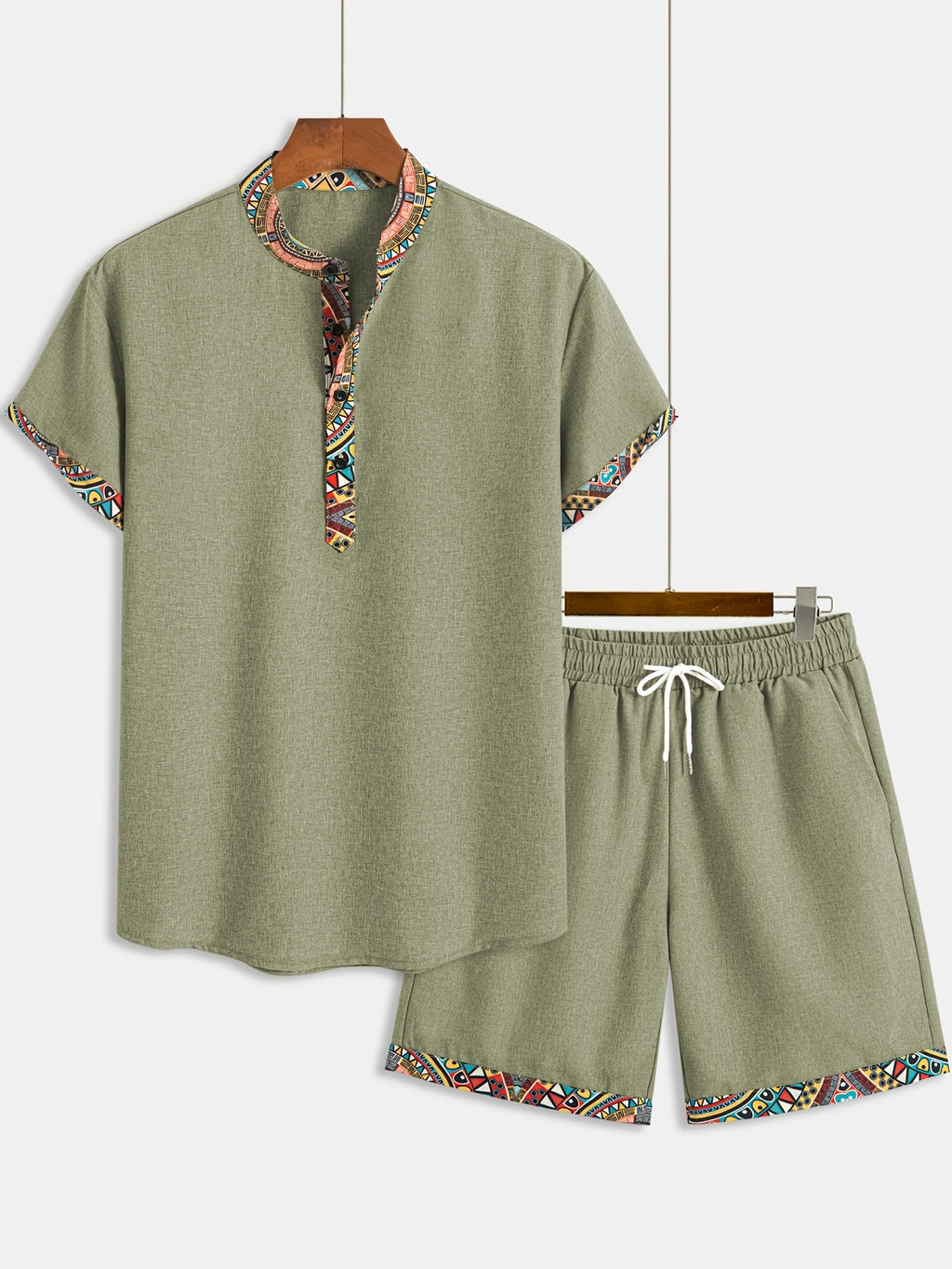 Daryx | Heren zomerset uit twee delen – shirt en short met etnische print en zakken