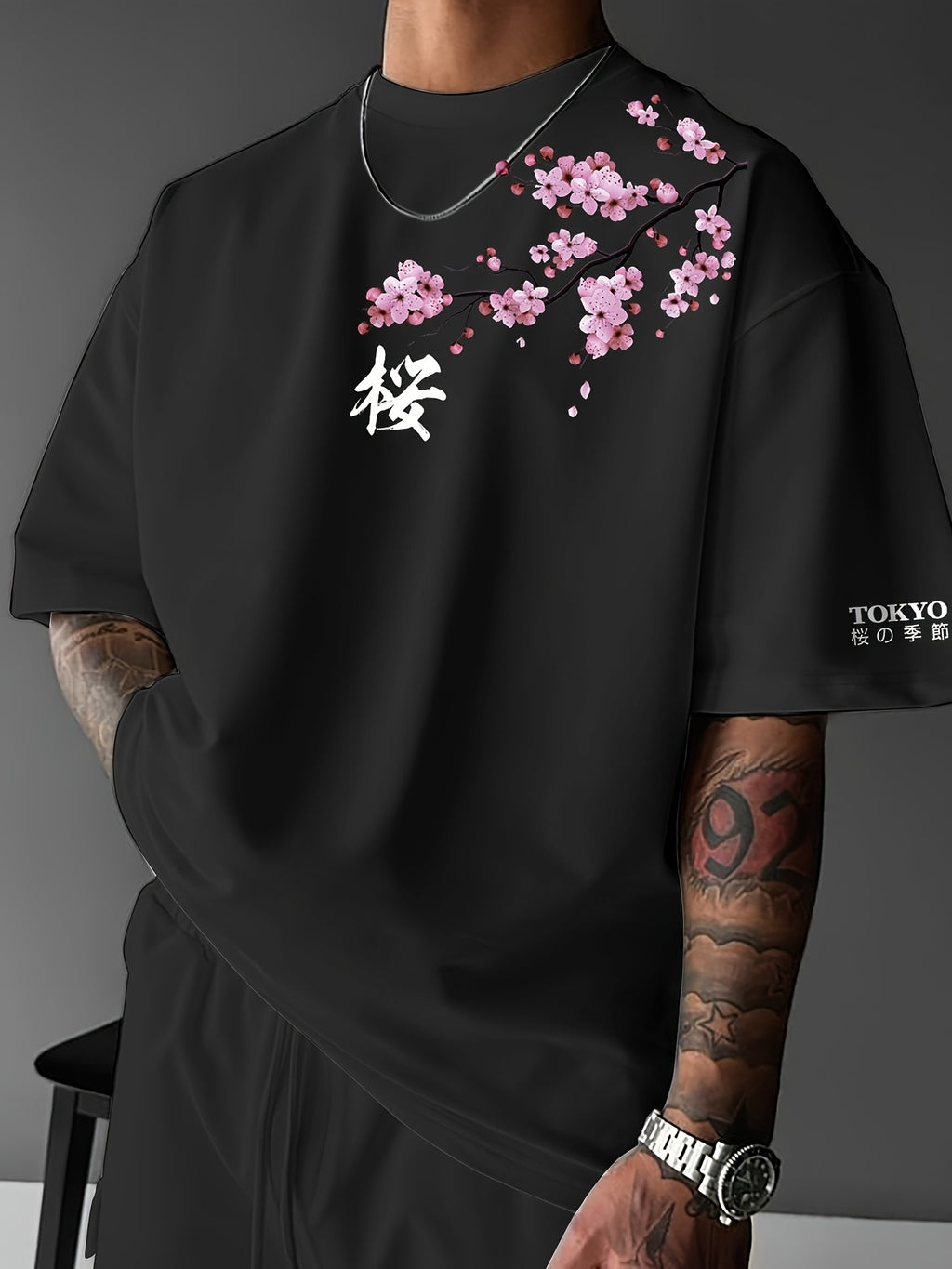 Lucian | Heren T-shirt met Japanse kersenbloesemprint – Streetwear casual T-shirt met korte mouwen