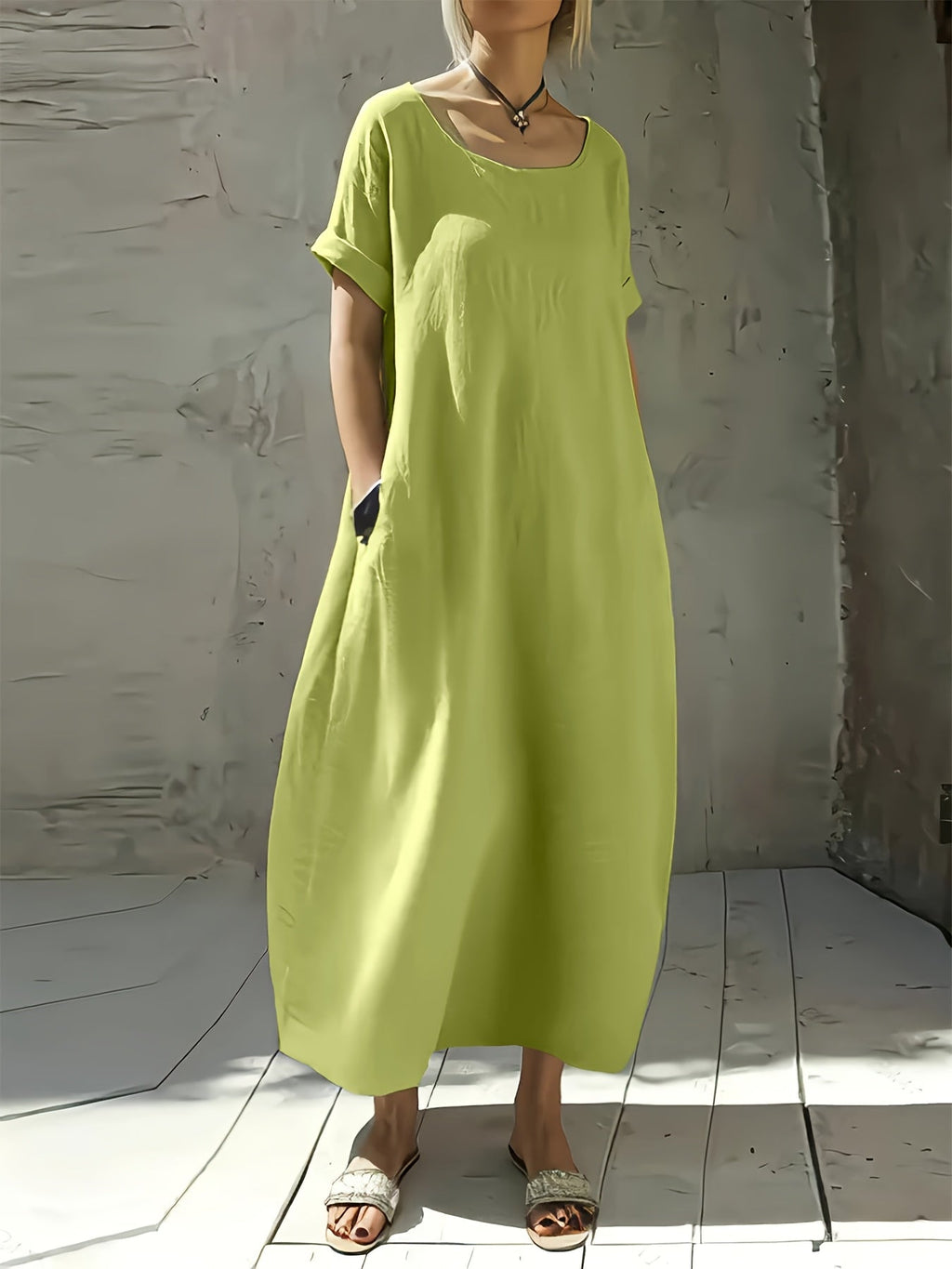 Falyth | Breezy Pocket Midi-jurk – Losse casual zomerjurk voor dames