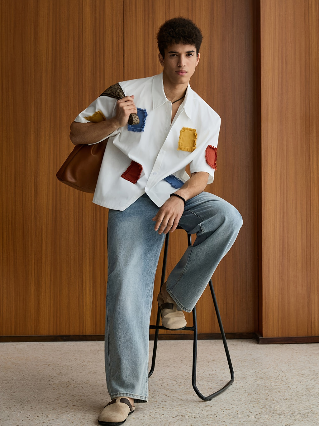 Dren | Zomerhemd voor heren met patchwork – Casual model met korte mouwen en reverskraag