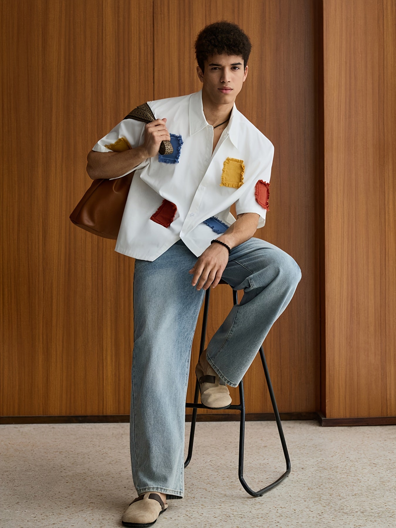 Dren | Zomerhemd voor heren met patchwork – Casual model met korte mouwen en reverskraag