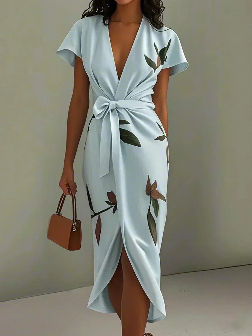 Caelora | Luxe Jurk met Bloemenprint en Overslag voor Dames – Elegante Zomer Midi Jurk
