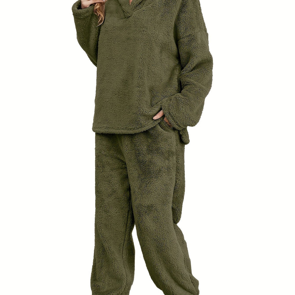 Drielle | Koraal Fleece Loungewear Set - Knusse Hoodie + Broek Warme Slaapkleding voor Herfst & Winter