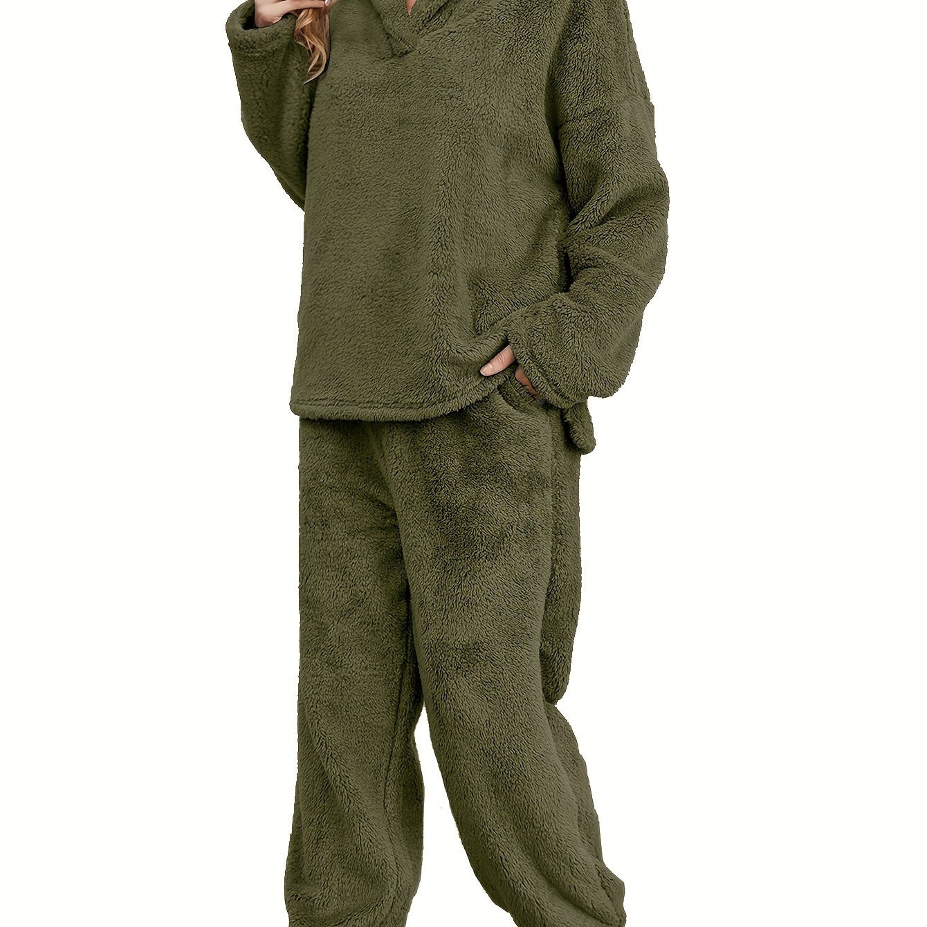 Drielle | Koraal Fleece Loungewear Set - Knusse Hoodie + Broek Warme Slaapkleding voor Herfst & Winter
