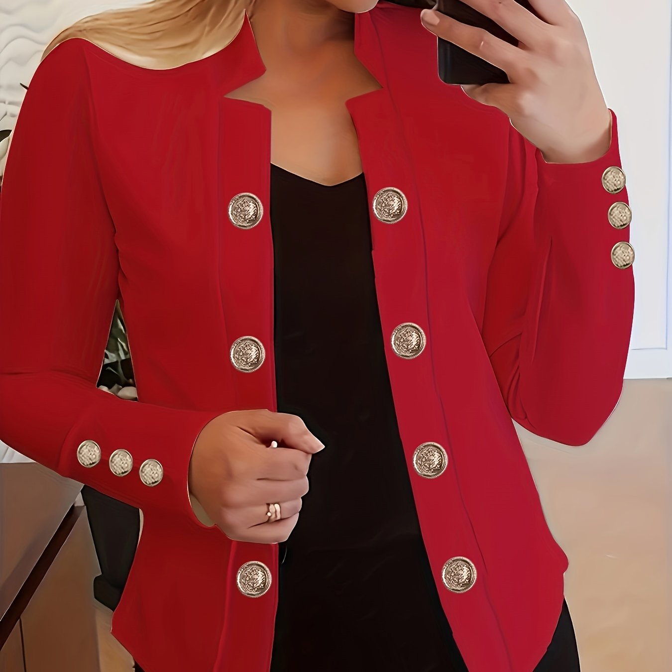 Enidra | Veste décontractée en polyester pour femme – Boutons de manchette et finitions élégantes