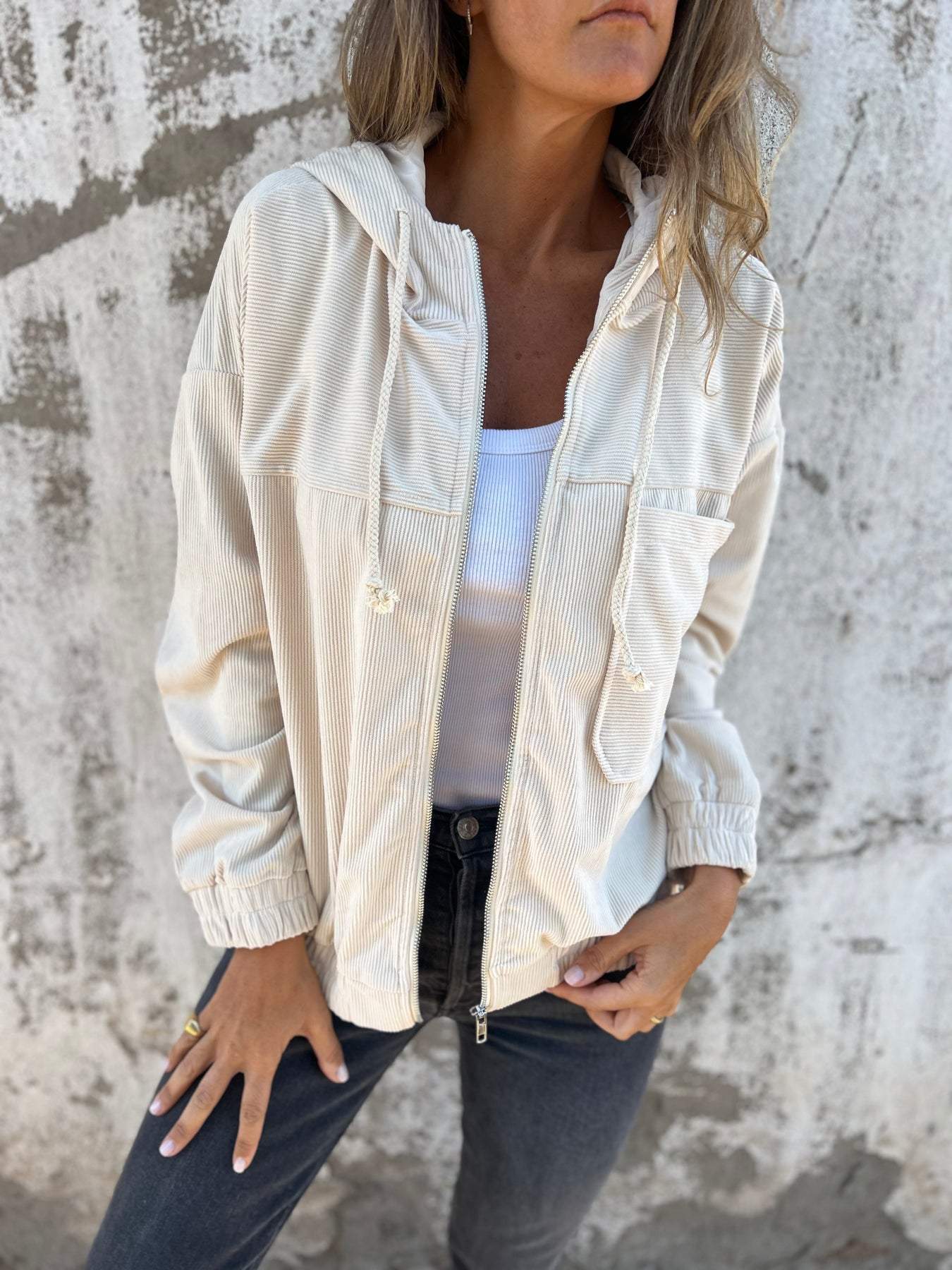 Avelithra | Veste à capuche en velours côtelé pour femme – Confortable, coupe décontractée, vêtement d'extérieur casual