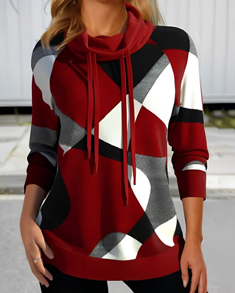 Jilisse | Hoodie voor dames met abstracte print – Casual, relaxte pasvorm, pullover met kleurblokken