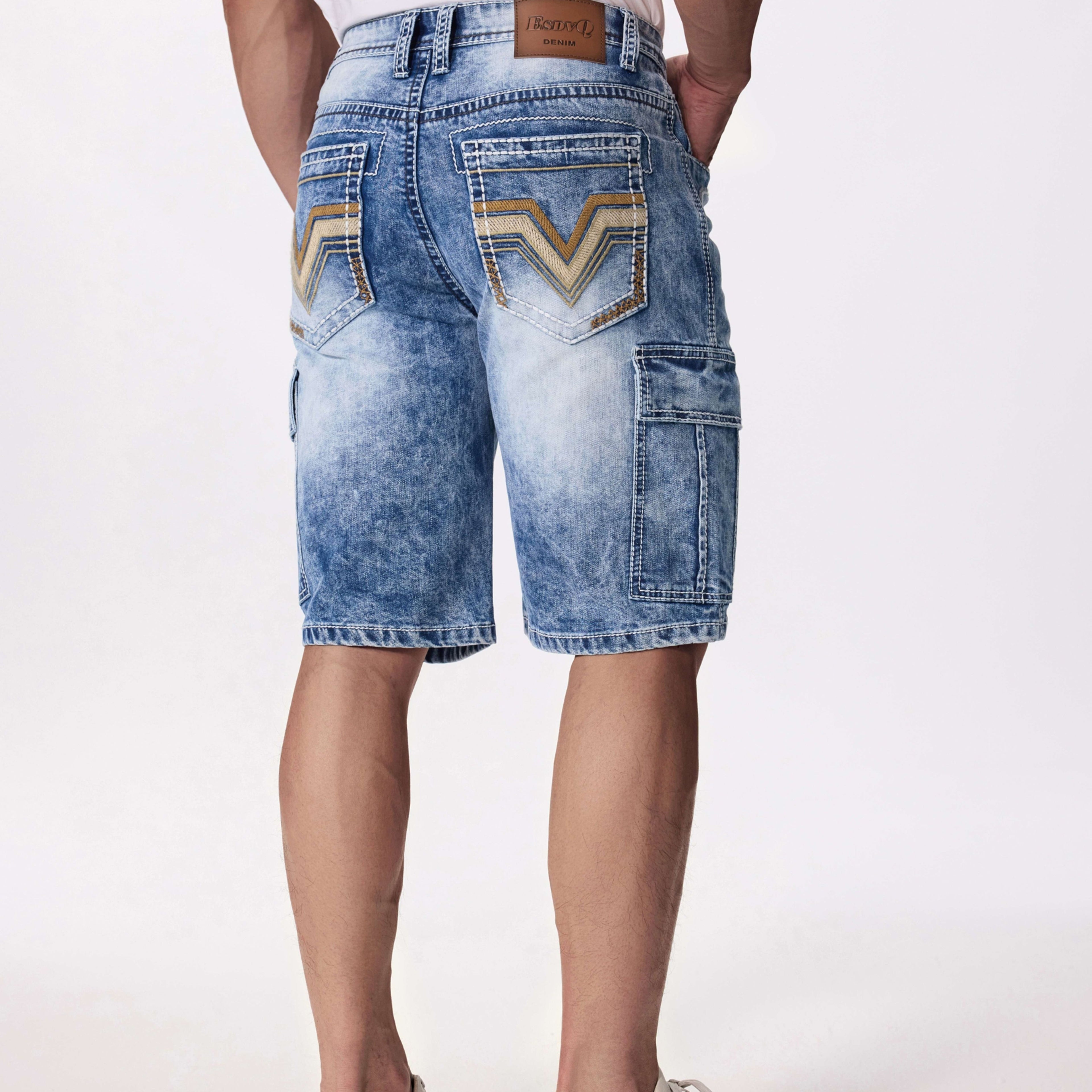Tyrion | Heren-stretchdenimshort met meerdere zakken en geborduurde, stevige stiksels