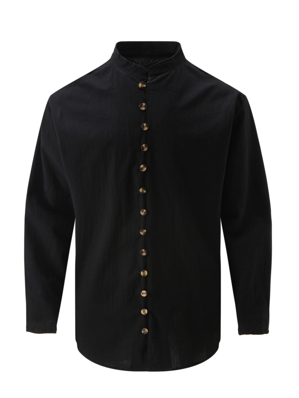 Philly | Chemise décontractée vintage pour homme en coton et lin - Manches longues, col montant, boutons décoratifs, coupe ample