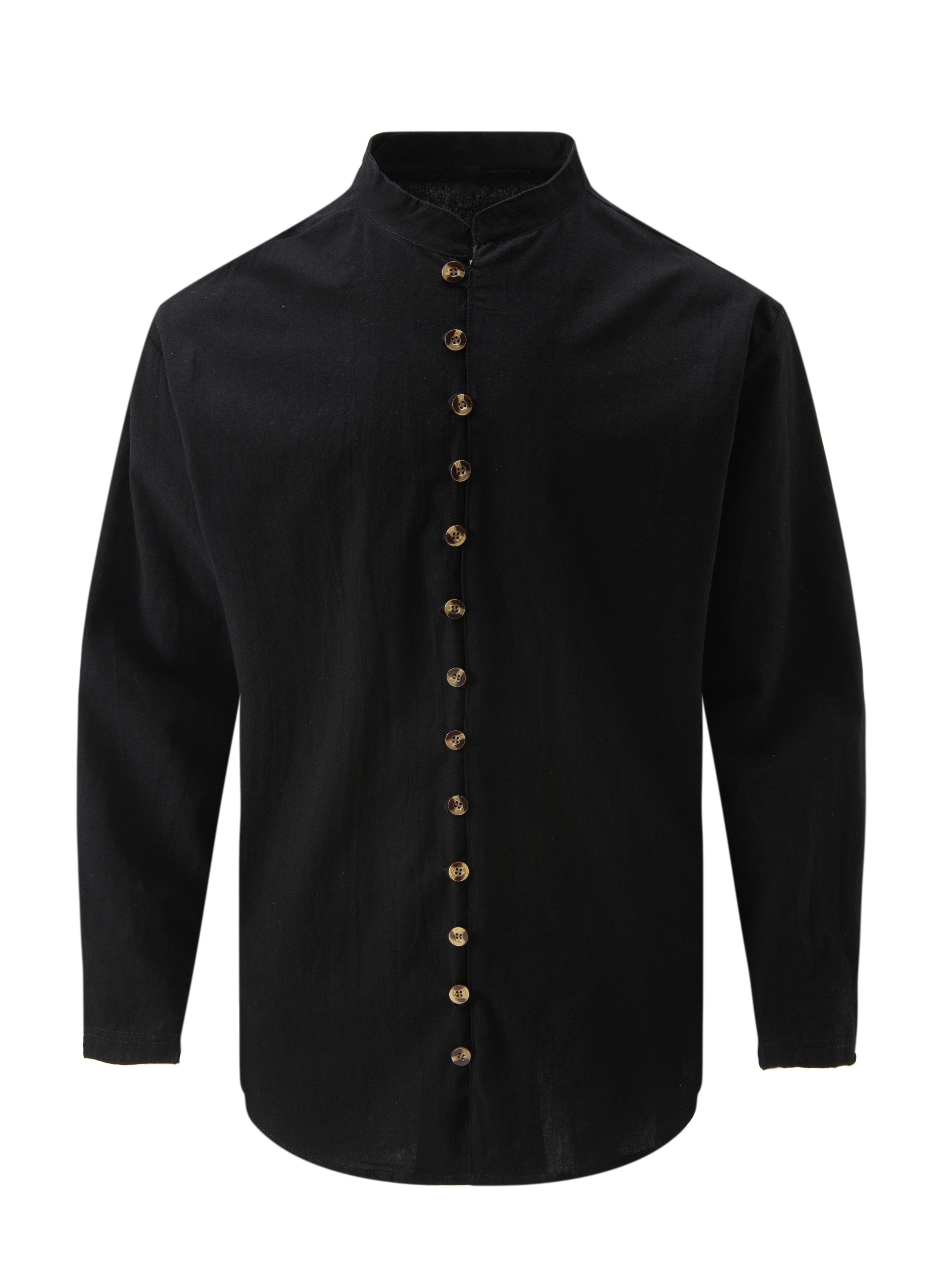 Philly | Heren Vintage Katoenen Linnen Casual Overhemd - Lange Mouw, Staande Kraag, Knoopdetail, Los model