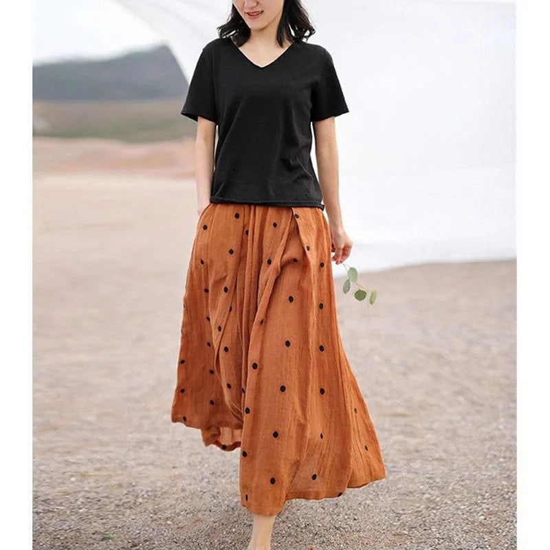 Vionarae | Zwierige midi-rok met polkadots voor dames met zakken – hoge taille
