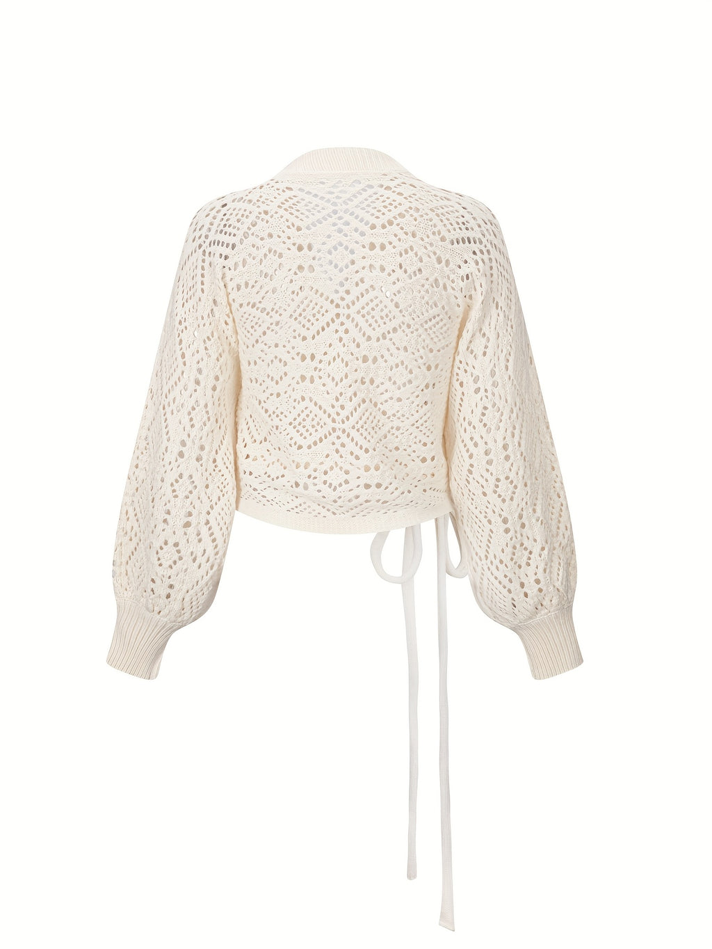 Quessira | Pull élégant à col V et manches lanternes – Haut en maille semi-transparente à ouverture sur le devant et découpes