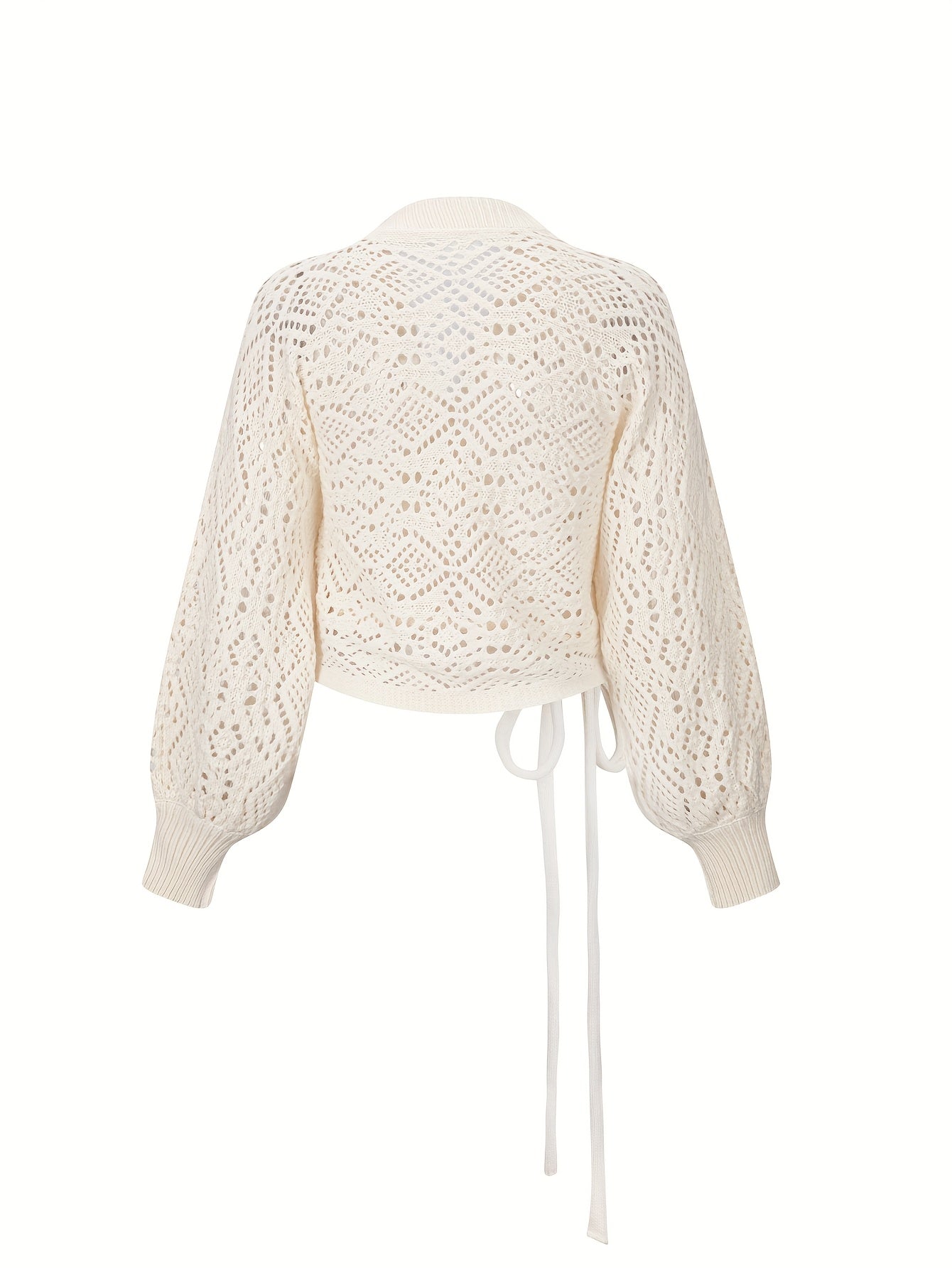 Quessira | Pull élégant à col V et manches lanternes – Haut en maille semi-transparente à ouverture sur le devant et découpes