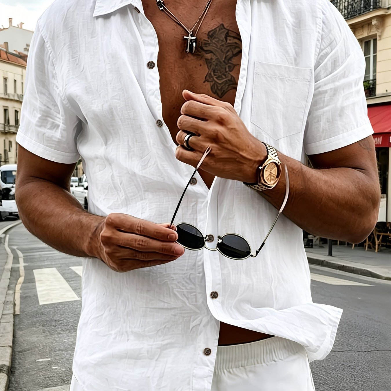Jexil | Henley-shirt met korte mouwen voor heren – Casual, lichtgewicht zomershirt van linnenmix