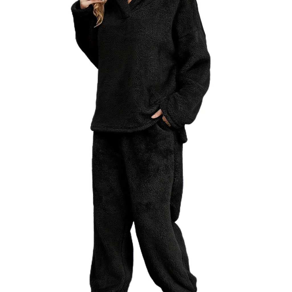 Drielle | Koraal Fleece Loungewear Set - Knusse Hoodie + Broek Warme Slaapkleding voor Herfst & Winter