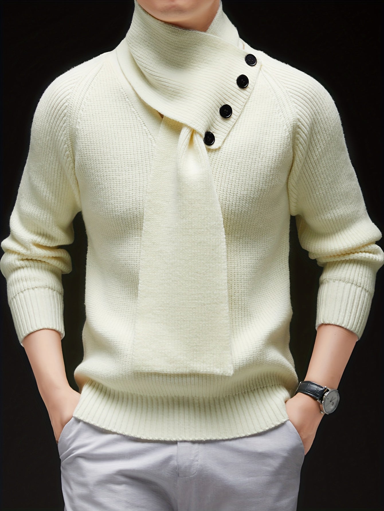 Drayke | Heren  V-hals gebreide trui  Pullover met lange mouwen en afneembare sjaalkraag