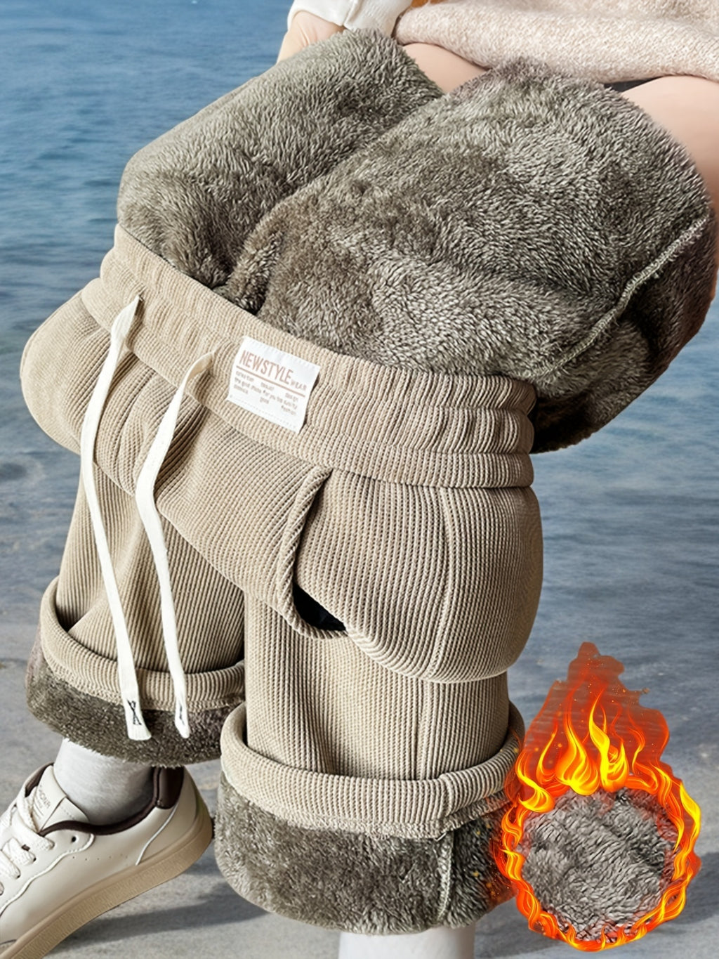 Avenyx | Damesbroek met wijde pijpen, fleecevoering en corduroy voor de winter – Warme, dikke casual broek
