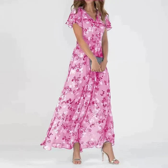 Leya | Zomerse maxi-jurk met bloemenprint voor dames – Elegante, langvallende jurk