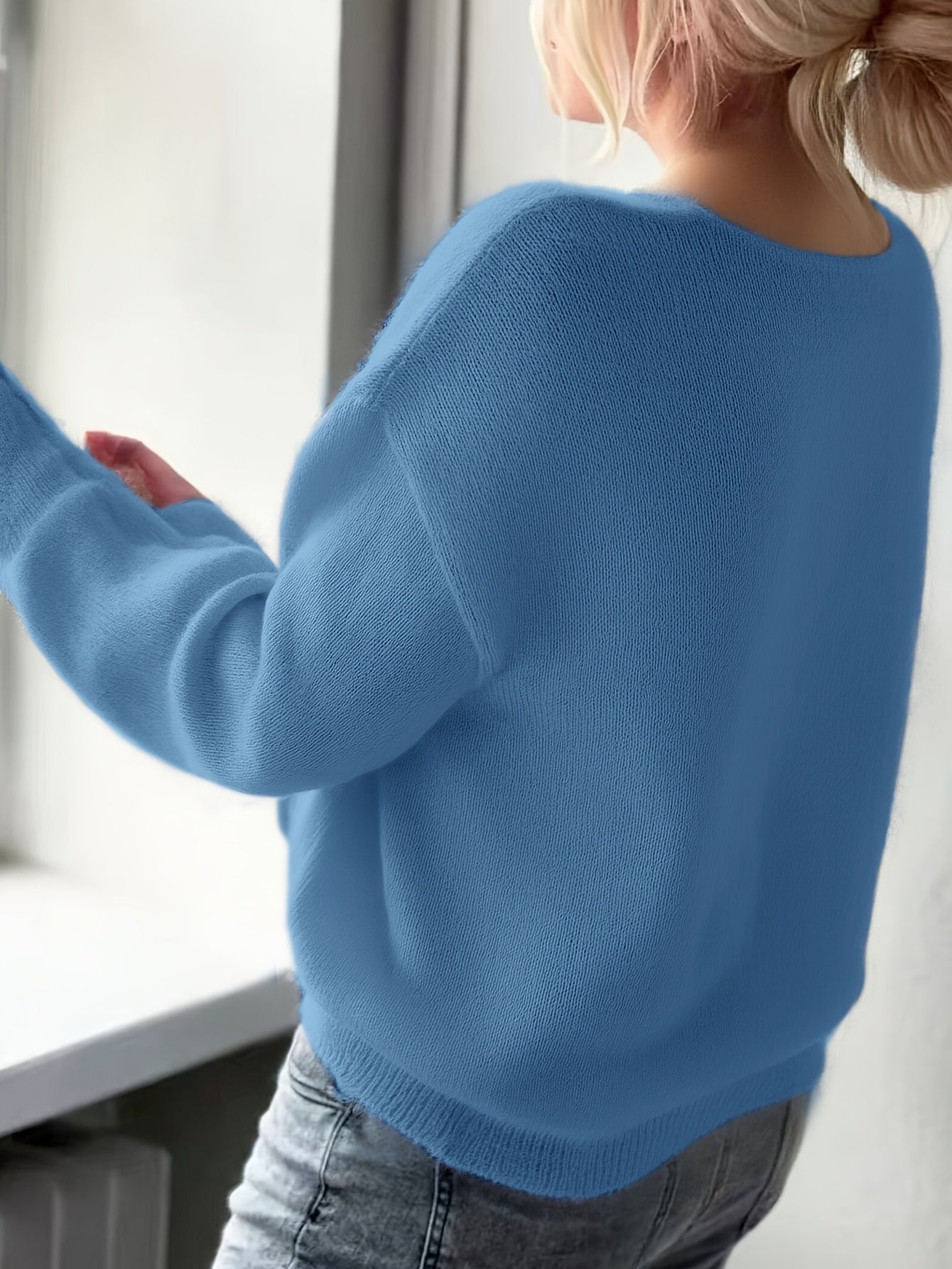 Rhian | Elegante V-hals trui voor dames, lange mouwen, effen kleur, zacht gebreid
