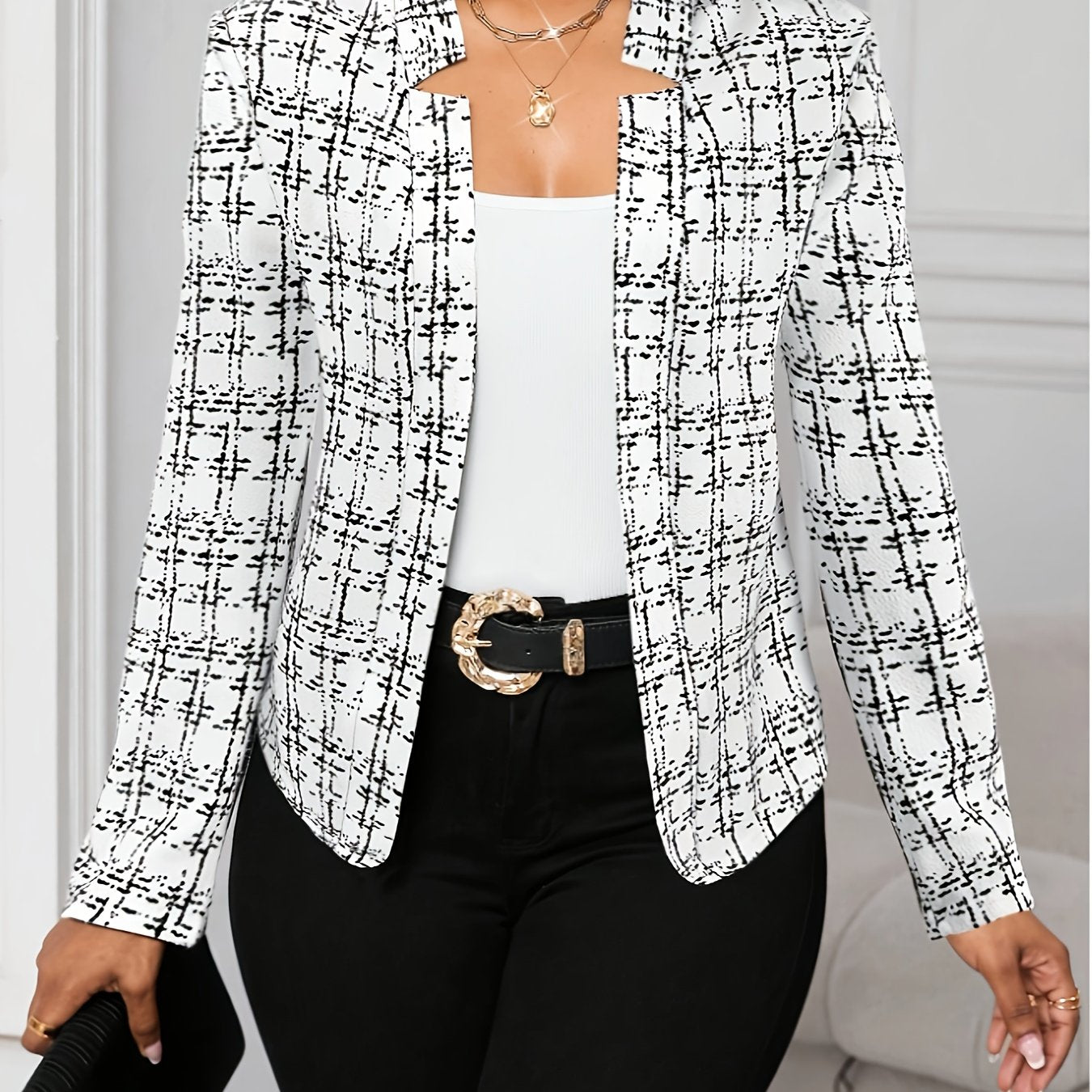 Elsinore | Manteau léger à carreaux pour femme – motif pied-de-poule, vêtement d'extérieur décontracté et élégant