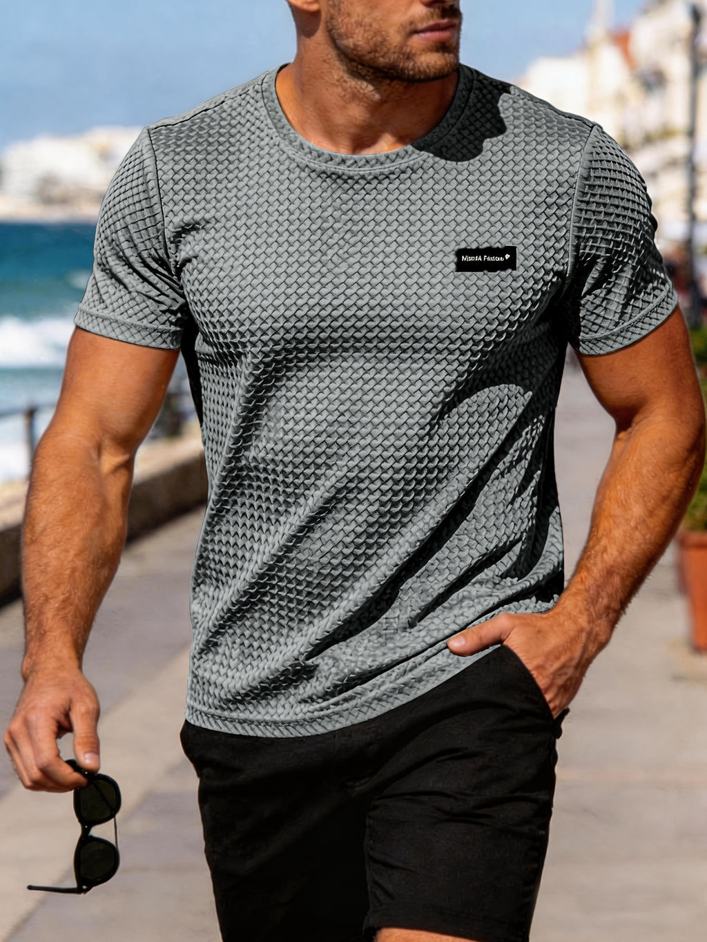 Gavi |Heren ademend sport T-shirt – geruit stretch shirt met korte mouwen