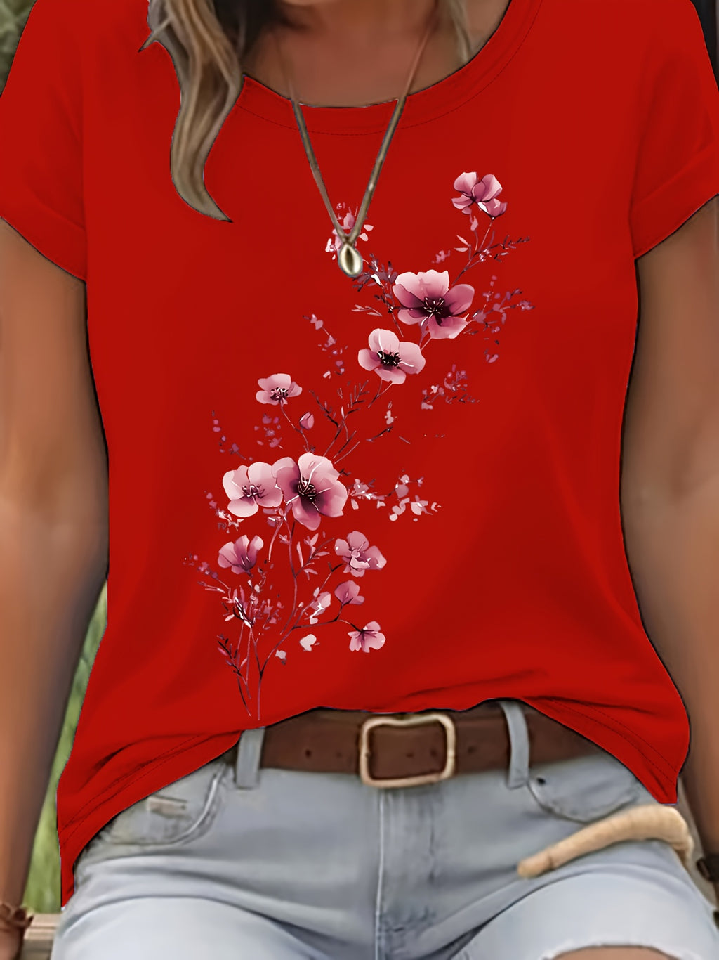 Vionyxen | Dames-T-shirt met bloemenprint in aquarelstijl – Casual zomertop