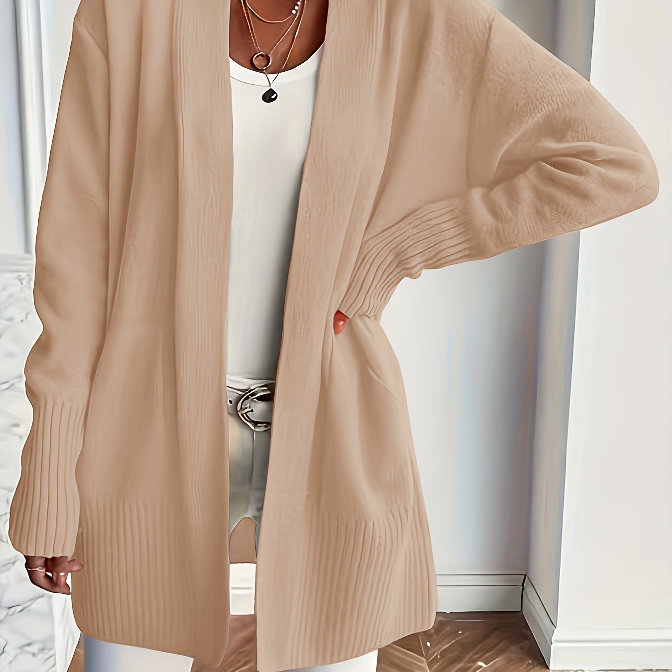 Rosavine | Gilet en maille ajourée pour femme - Coupe décontractée, manches longues, gilet confortable et décontracté avec poches