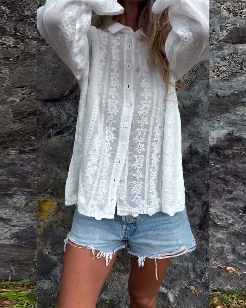 Physera | Holle geborduurde poloblouse – Casual katoenen top voor dames