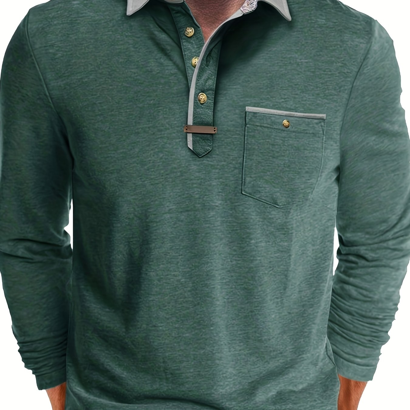 Paulo | Langärmliges Herren-Poloshirt – Lässiges Henley-Shirt mit farblich abgesetztem Kragen und Brusttasche