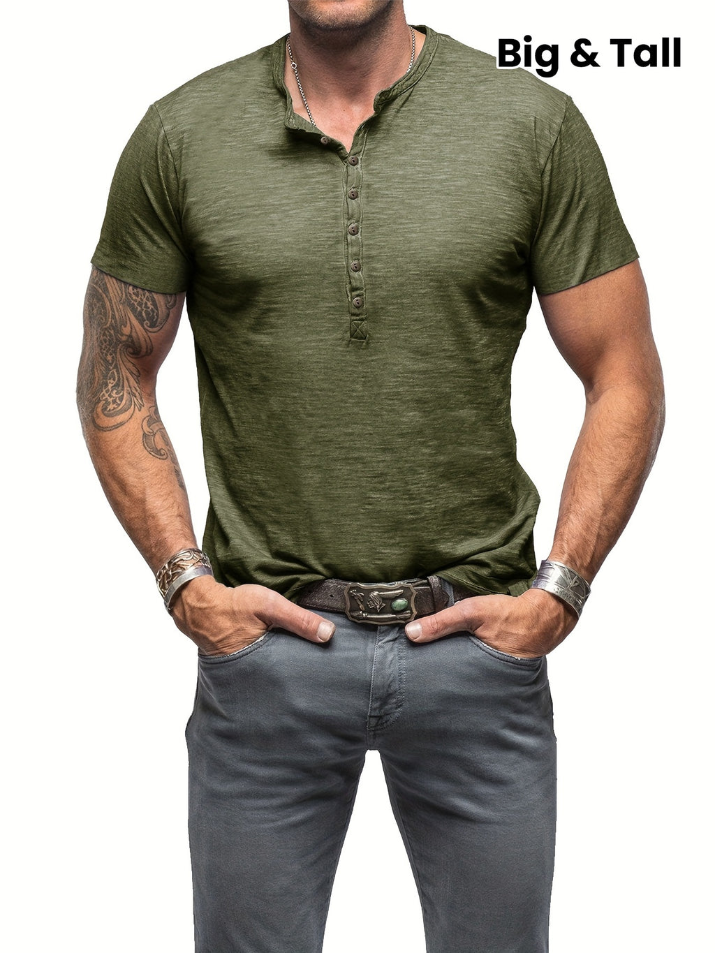 Riggs | Chemise Henley vintage en coton pour homme - fermeture boutonnée, col rond