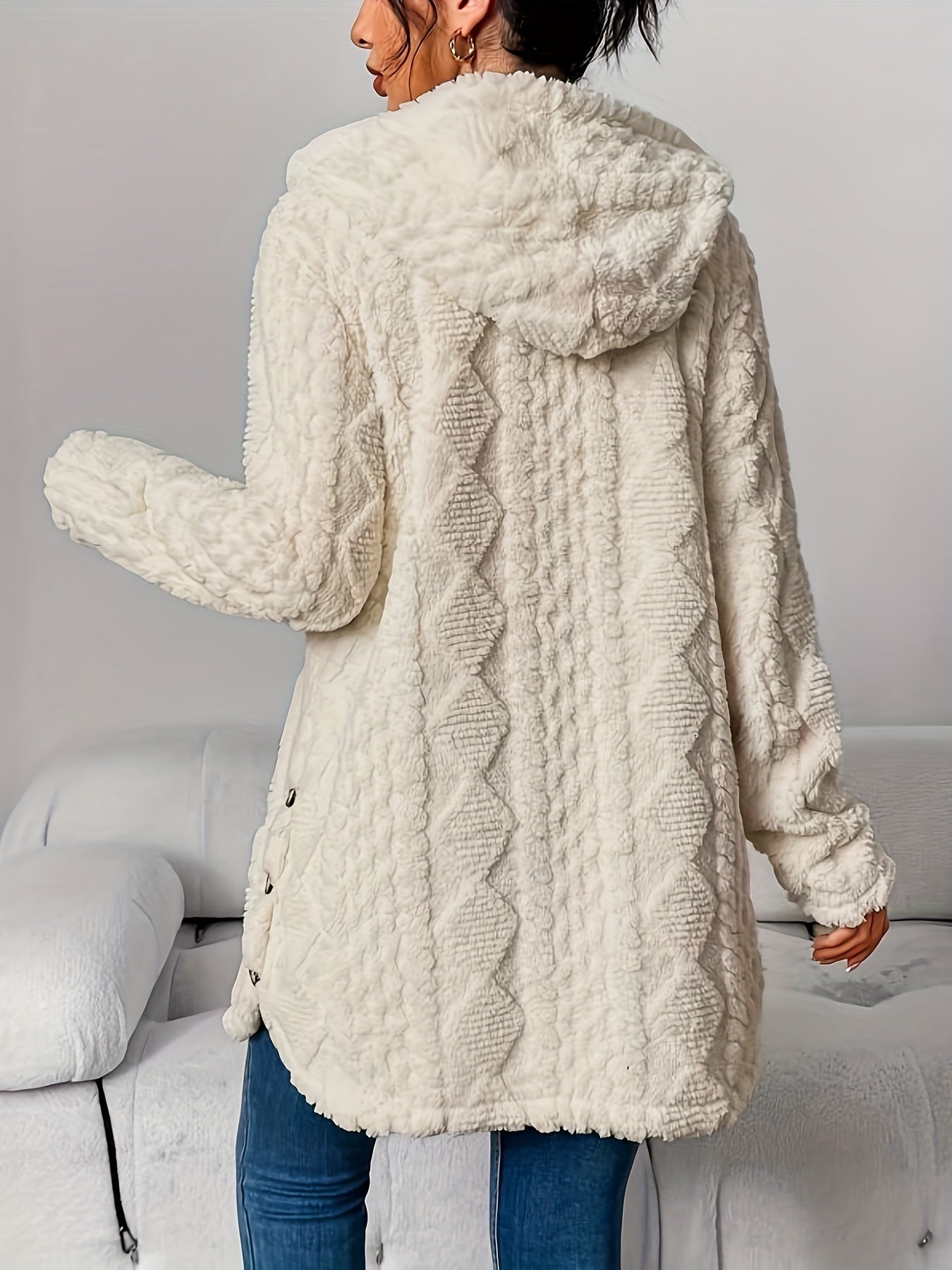 Palithra | Gilet long à capuche duveteux pour femme – Coupe ample, fourrure douce pour l'automne et l'hiver