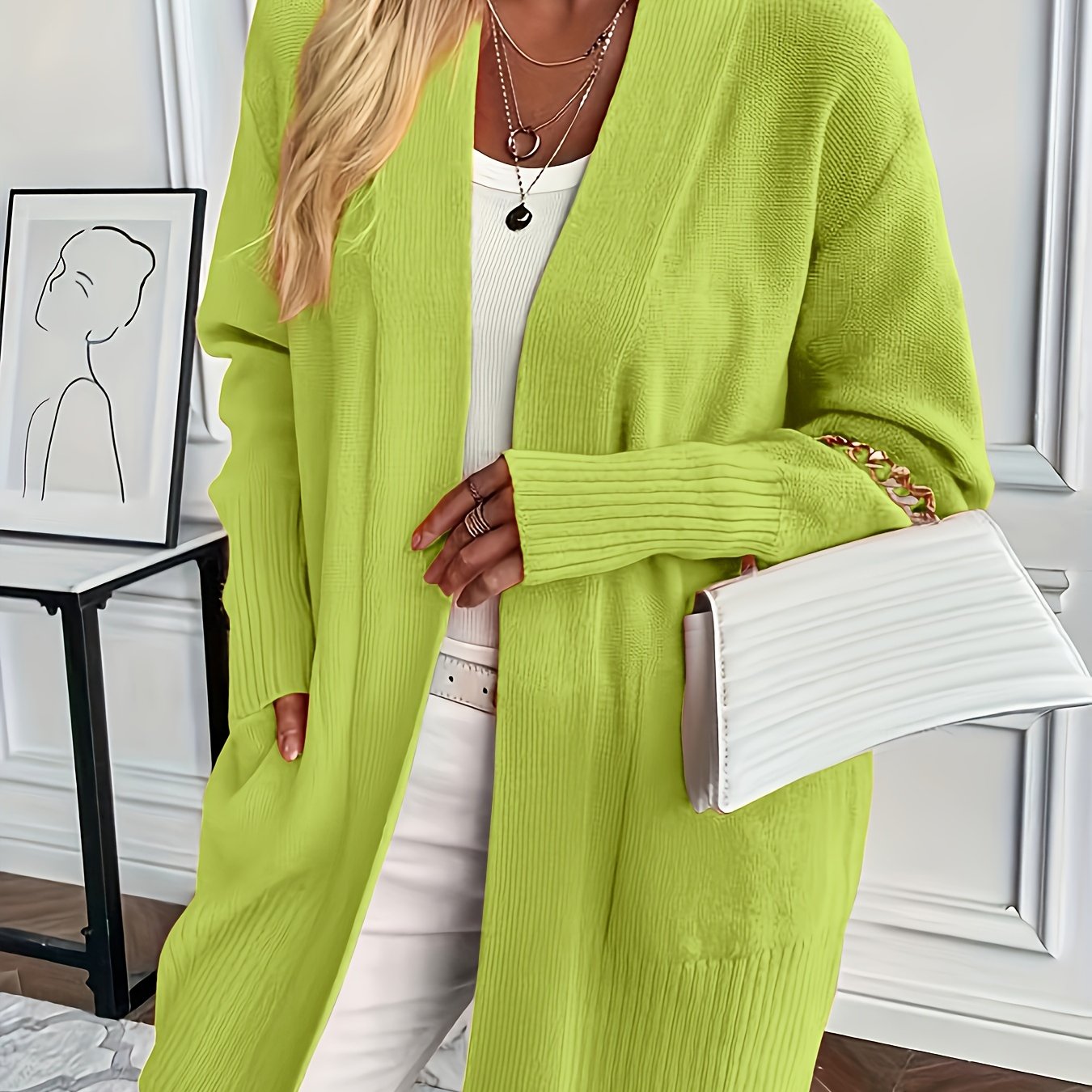 Rosavine | Gilet en maille ajourée pour femme - Coupe décontractée, manches longues, gilet confortable et décontracté avec poches